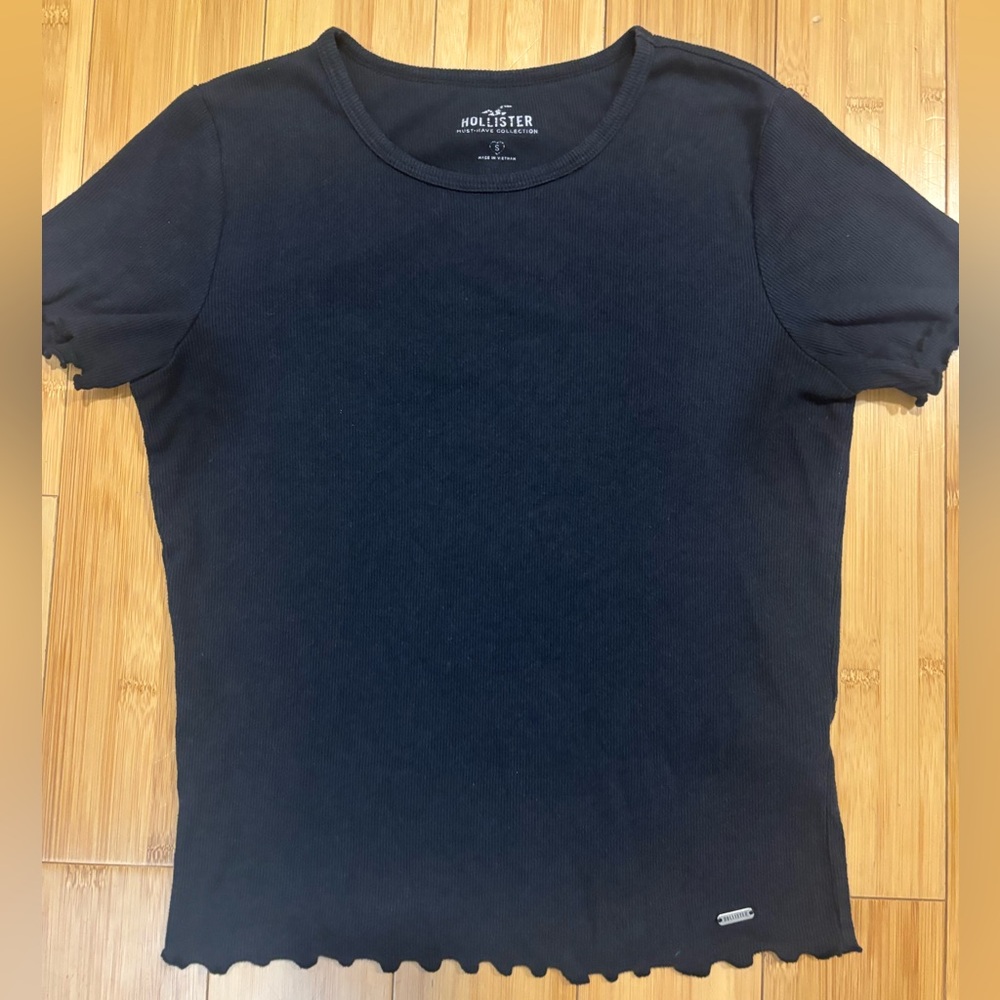 Hollister Black Ribbed Short Sleeve Crew Tee